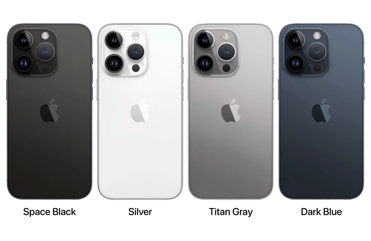 iPhone 15 Pro概念圖,由左至右太空黑、銀、鈦灰、深藍4種顏色。圖片來源:9to5mac