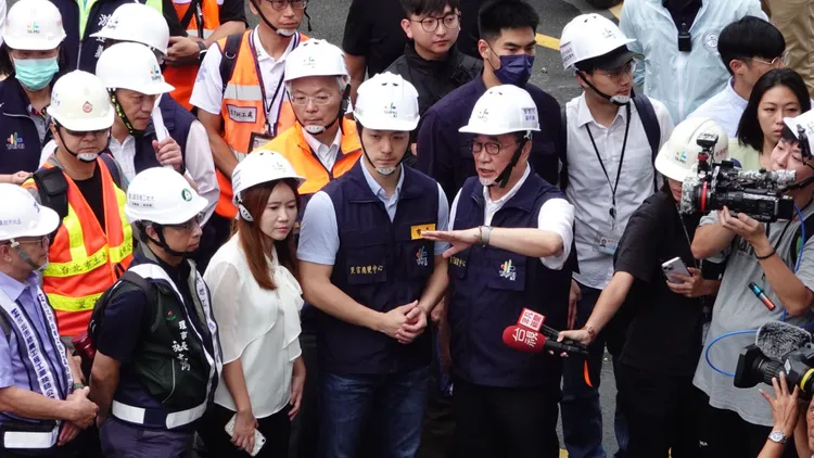 台北市長蔣萬安今二度到現場勘災。彭欣偉攝
