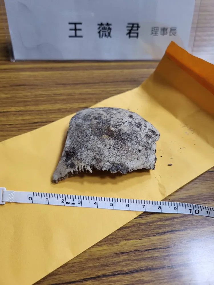 王薇君昨（8/31）在太魯閣號事故車廂找到的疑似頭蓋骨。王薇君提供