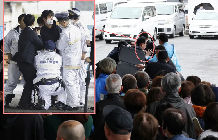 木村隆二（左圖，美聯社）犯案時，距離岸田文雄（紅色圓框處）僅10公尺。路透社