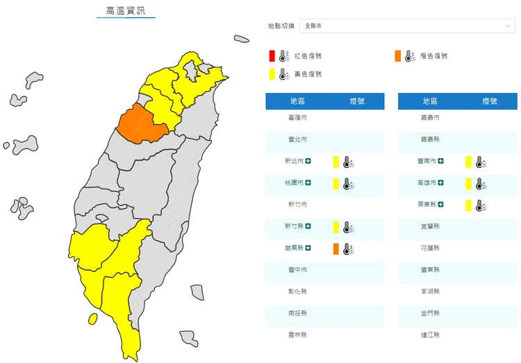 7縣市高溫警戒。取自氣象署