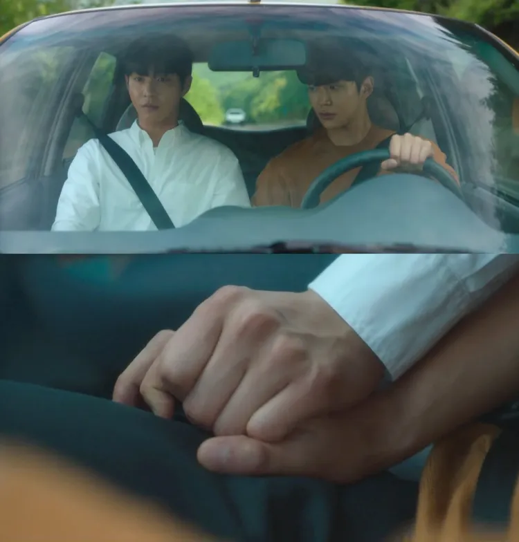 安孝燮（左）、路雲是演藝圈著名的好友，劇中演出同性情侶，導演爆料2人一喊卡直喊肉麻，甩開彼此的手。翻攝Netflix