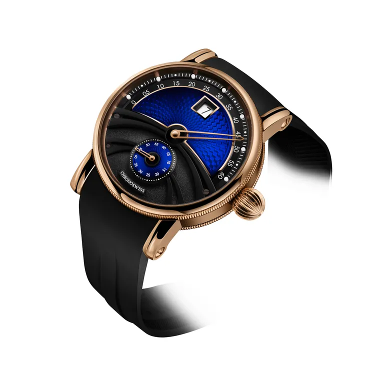 Dalphis Oeacle德爾菲神諭錶款，42mm，玫瑰金錶殼，手工機刻雕花與小宴搪瓷錶面，橡膠錶帶，C.6004自動上鍊機芯，動力儲存55小時，全球限量50只，158萬元。品牌提供