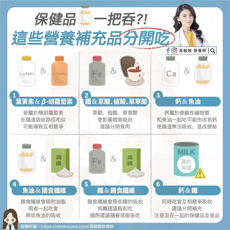 這些保健品記得要分開吃。翻攝自高敏敏臉書