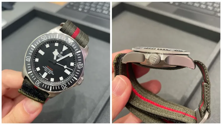 錶殼由鈦金屬製成，搭配特大單向旋轉外圈。張家玲攝