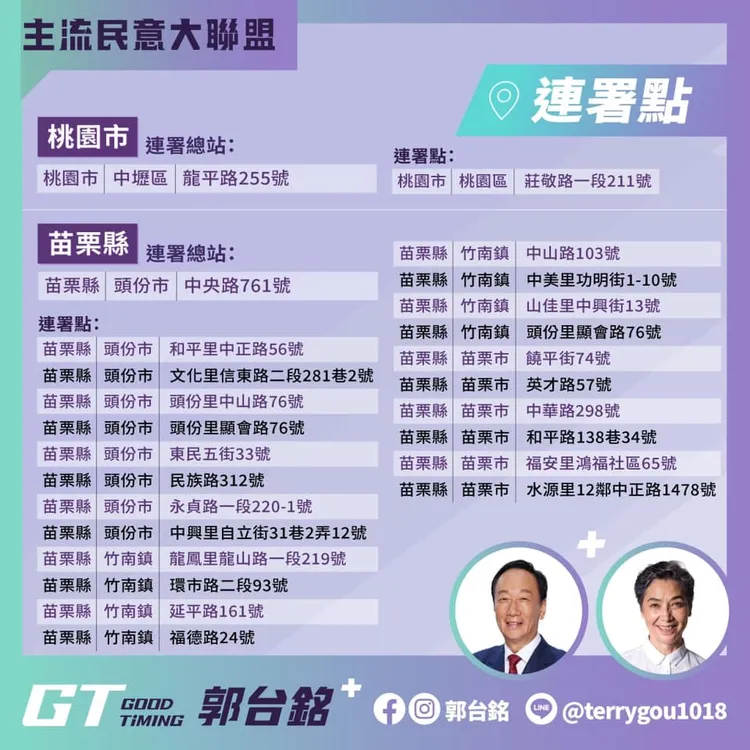 苗栗連署站點。翻攝自郭台銘臉書