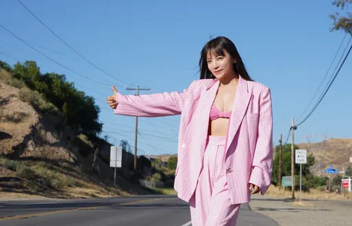 丁噹好身材不藏了 只穿粉紅比基尼路邊攔車畫面曝光