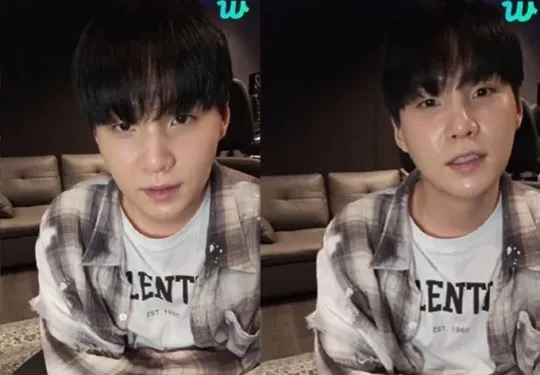 SUGA之前開直播表示，入伍不是需要哭的事。翻攝Weverse