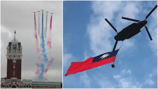 圖輯|直升機懸巨幅國旗飛越總統府 國慶全兵力預演