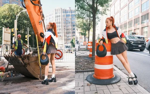 「鬼鬼」吳映潔紐約街頭超短裙洩春光　渾圓屁股蛋工地大叔看傻眼