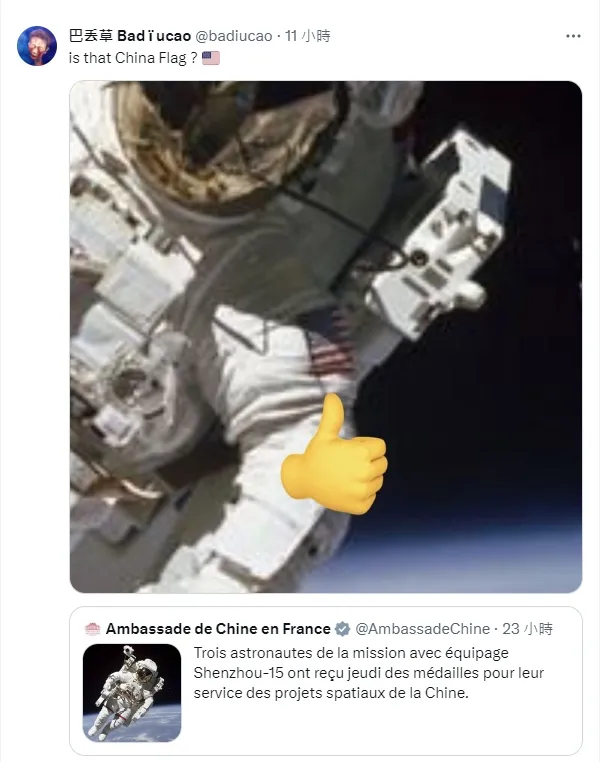 澳洲華裔異議藝術家巴丟草問「這是中國國旗嗎？」翻攝X@badiucao