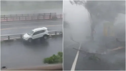 10級強風狂吹！休旅車快「起飛」　「凶器狂飛」驚人片曝光