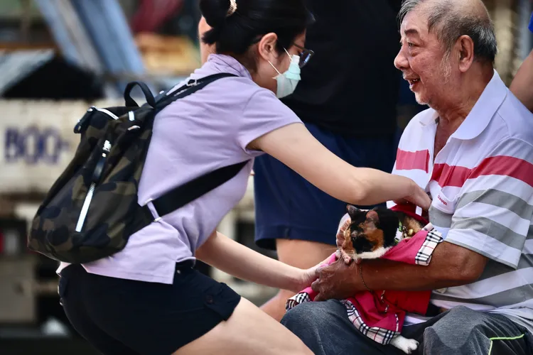 「阿花」受困3天終於跟大直民宅塌陷屋主團圓。林林攝