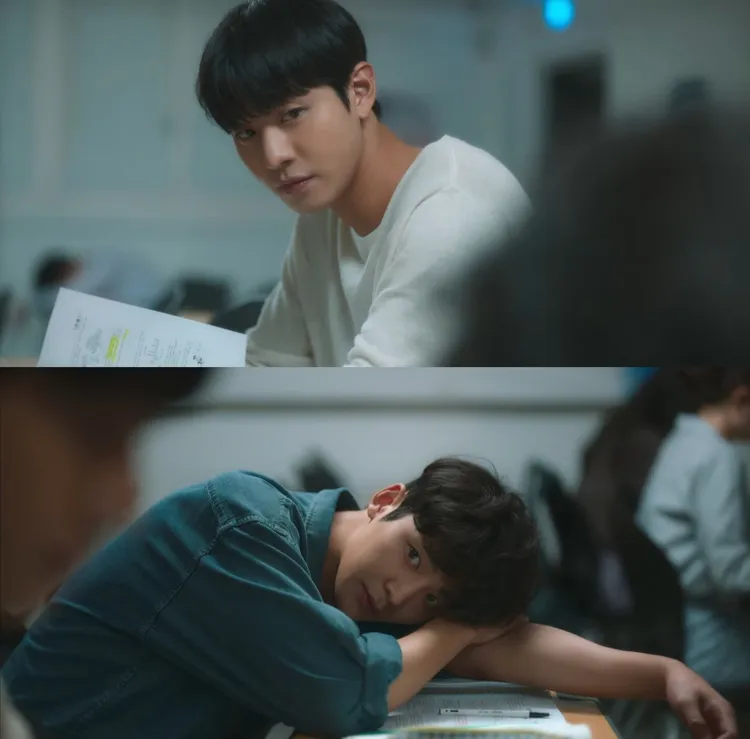安孝燮（上圖）飾演的「具延准」喜歡上重考班的同學「泰河」。翻攝Netflix