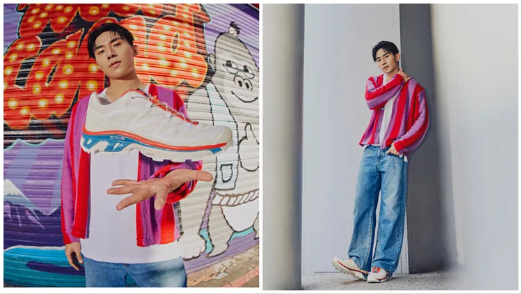 林家佑演繹XT-6「杏奶棕／沙白／橘紅」配色。品牌提供