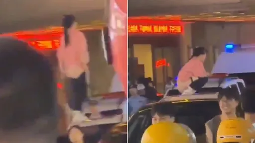 傻眼影片｜萬眾矚目下「捍女車頂脫褲放尿」　嚇到警察都不敢動彈