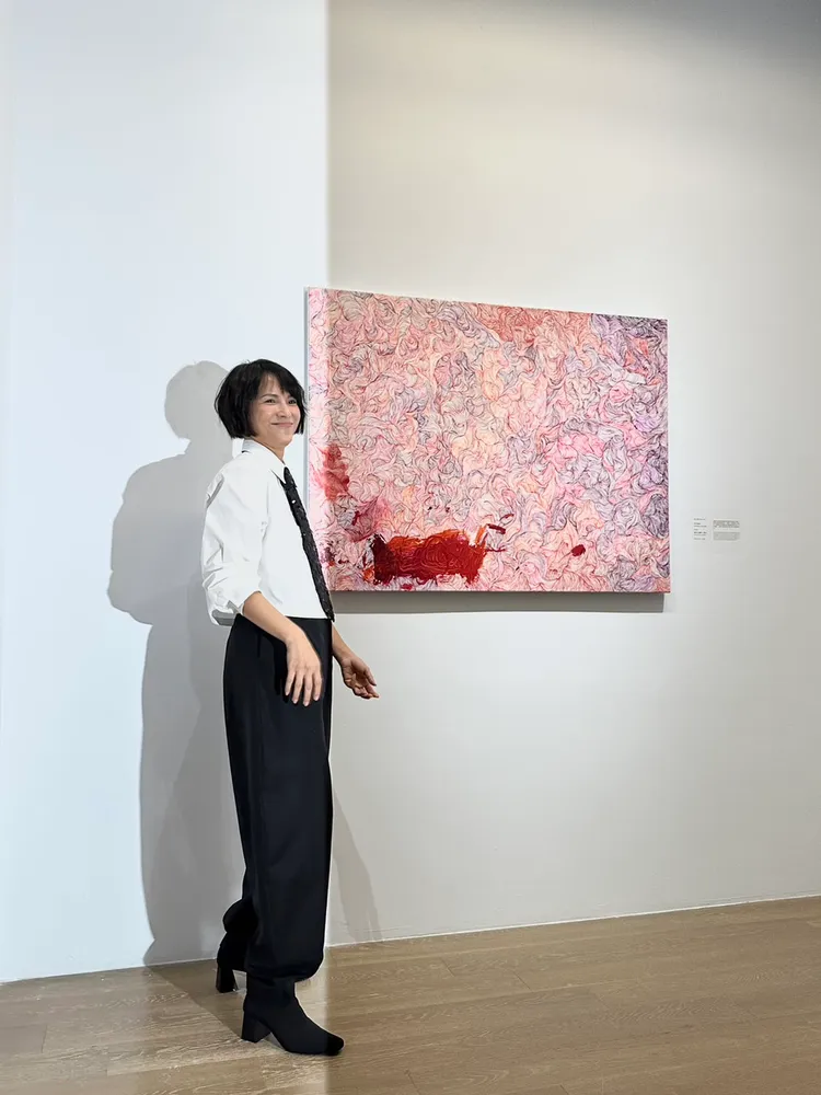 李心潔分享跟兒子共同創作的畫作。林丞偉攝