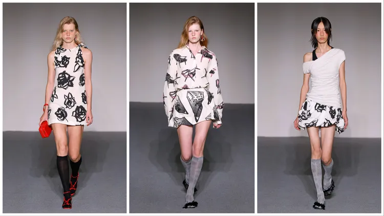 椅子和建築物等作品素描被印在襯衫和裙子上。品牌提供