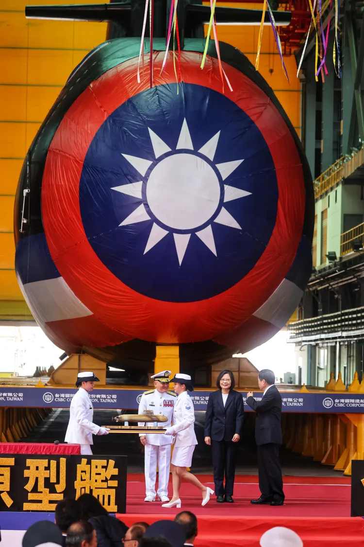 蔡英文今天出席「潛艦國造原型艦命名暨下水典禮」。林林攝