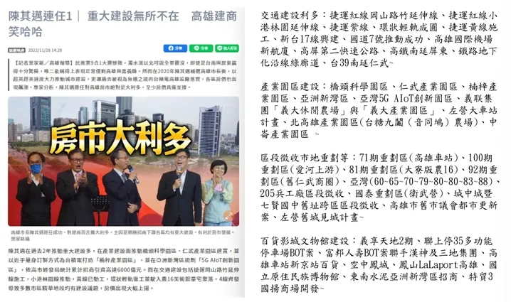 壹蘋新聞網過去已統整高雄因重大建設導致房價大幅上揚。