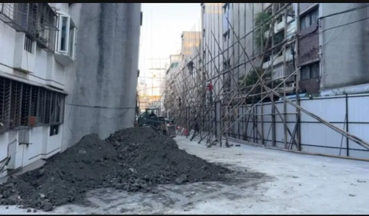 基泰建設今在大直街下沉棟旁做灌漿防護。都發局提供