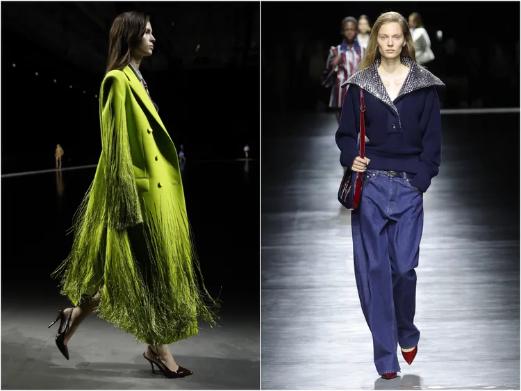 水晶翻領、光色流蘇外套讓人回憶起前任設計師Alessandro Michele的華麗手筆。品牌提供