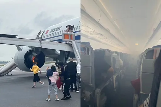 引擎起火座艙竄煙、乘客滑降逃生!中國飛新加坡航班空中驚魂