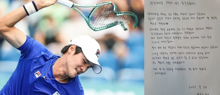 權純雨摔球拍爭議延燒，今在IG上傳親筆信道歉。翻攝微博、權純雨IG