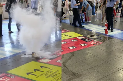 大阪車站陸客手機摔地起火冒白煙 　日網友驚：測試新武器？