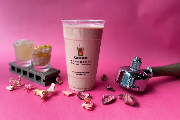 COMEBUY玫瑰普洱奶茶，增加粉條芋圓新組合加料。業者提供