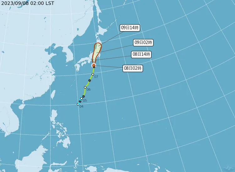 鴛鴦颱風預估路徑。取自氣象局網站