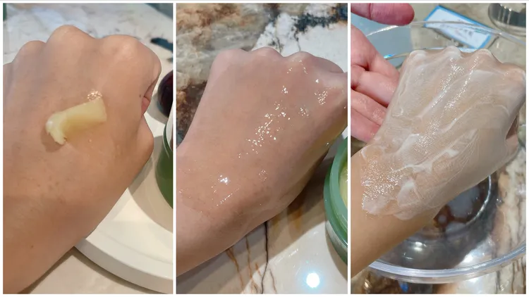 海洋膠原精油卸妝膏無花果限定版運用了三合一乳化技術，使用時會有3種質地轉換。張家玲攝