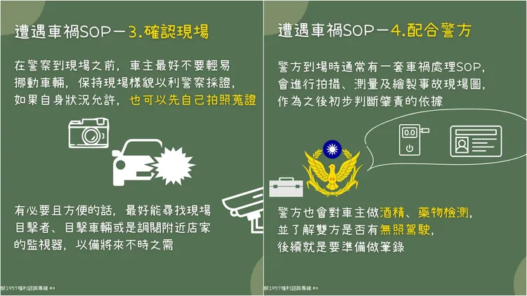 車禍SOP。翻攝自衛福部1957福利諮詢專線