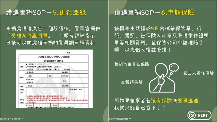 車禍SOP。翻攝自衛福部1957福利諮詢專線