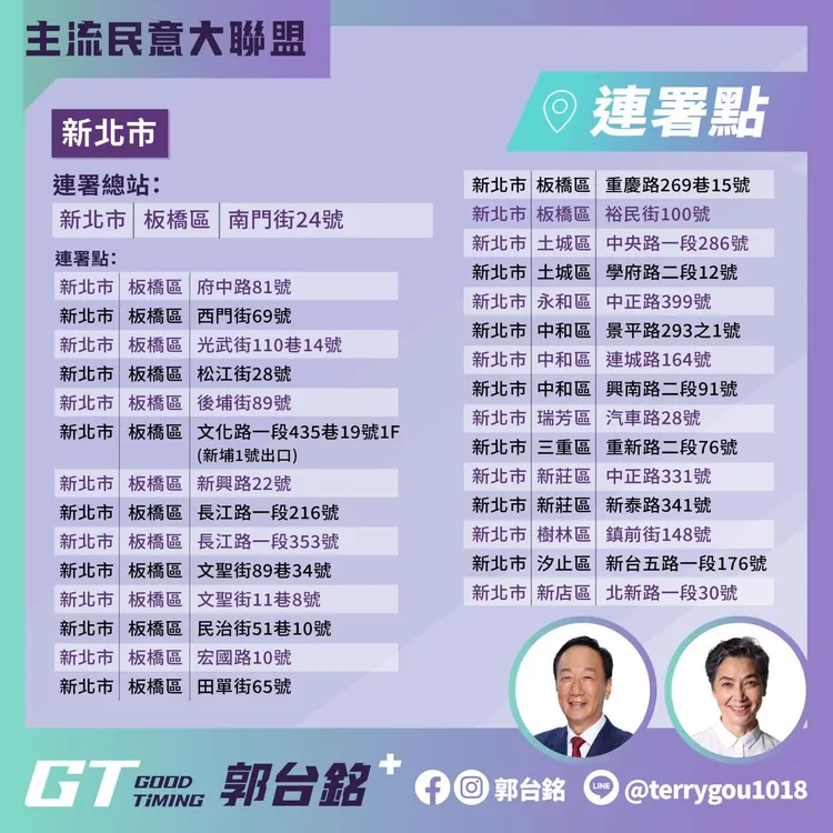 新北市連署站點。翻攝自郭台銘臉書
