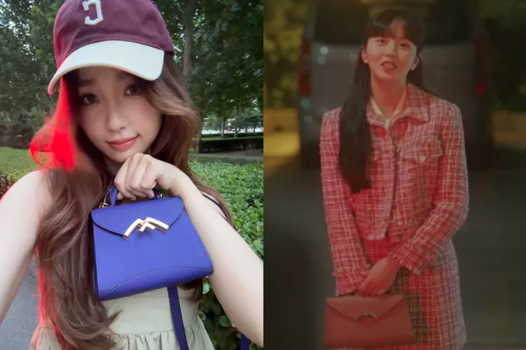 虞書欣（左）與金所炫（右）背上GABRIELLE系列包款。左圖翻攝虞書欣微博、右圖翻攝TVN