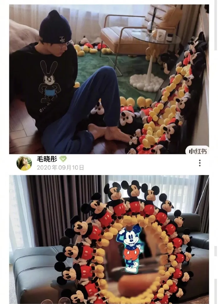 2人都秀出過很多米老鼠公仔。翻攝2人小紅書