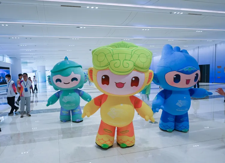 杭州亞運吉祥物琮琮、蓮蓮、宸宸。新華社