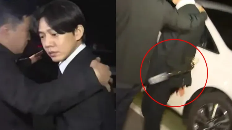 劉亞仁今年5月被駁回聲押，走出警局時也被潑咖啡。翻攝SBS