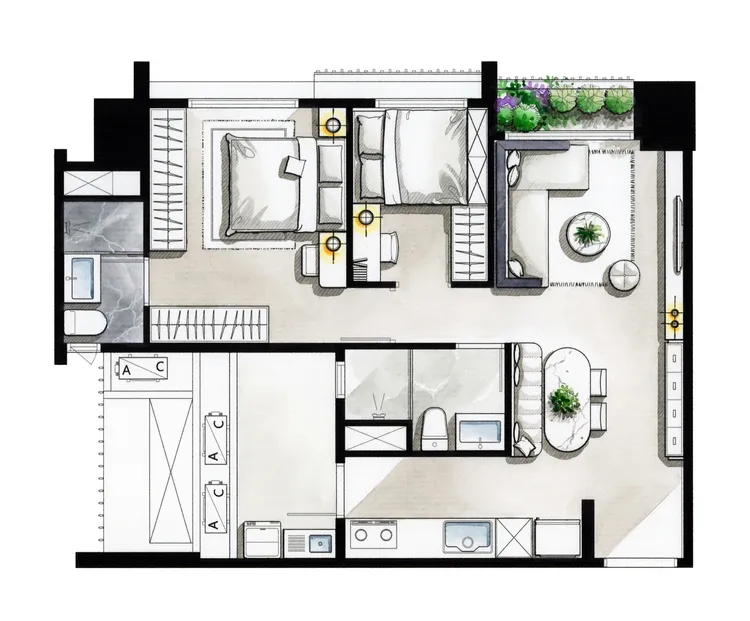 宏銓建設「山里時晴」兩房格局家配圖。