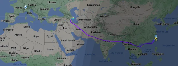 長榮航空一班客機因乘客不適轉降亞塞拜然。翻攝FlightRadar24網站