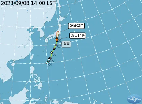 鴛鴦颱風預估走向。取自氣象局網站