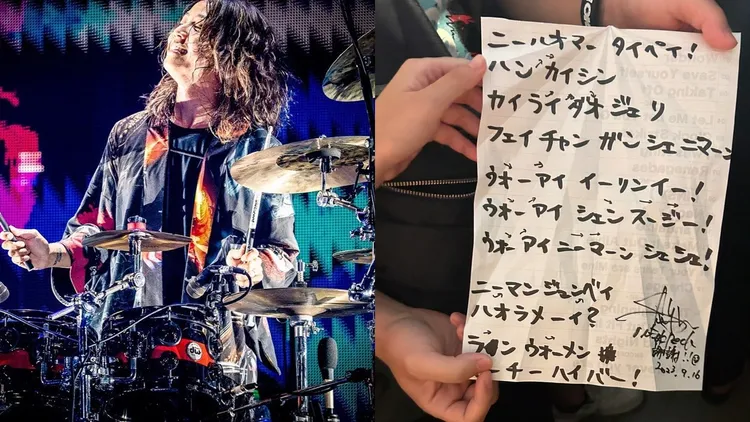 Tomoya丟給粉絲紙飛機，被發現背後寫滿「大抄」。翻攝Tomoya IG、微博