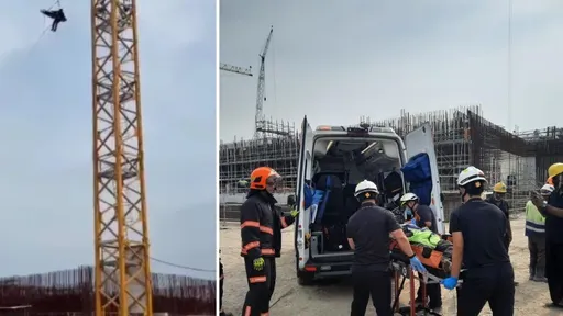 即刻救援!「做工的人」疑中風受困13層樓高起重機 警消高空出勤救回一命