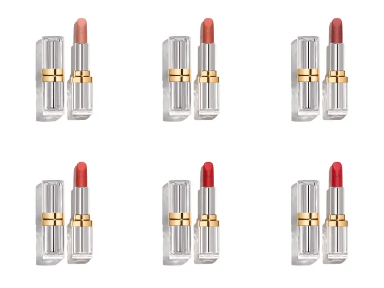 香奈兒康朋街31號唇膏（上排左至右）#1米色洋裝、#2度假、#3精裝書；（下排左至右）#4緞面雪紡、#5創作、#6綺想，各5220元、蕊芯各2350元。品牌題供