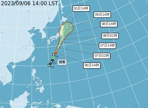 鴛鴦颱風預估路徑。取自氣象局網站