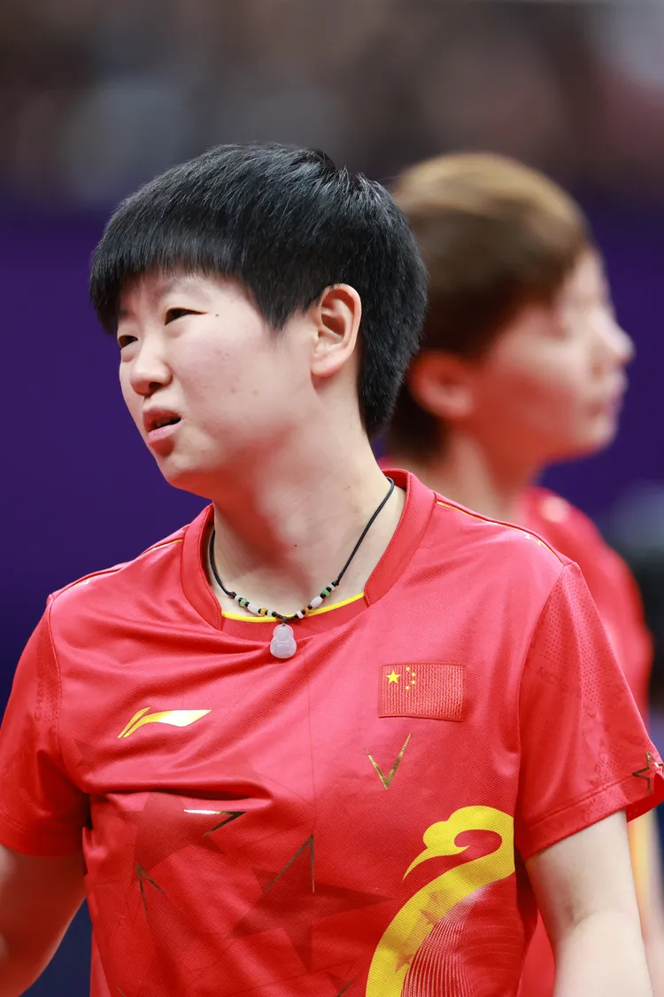 孫穎莎比賽中表情不悅。新華社