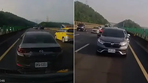 轎車駛國3「突然內線急煞」 慘!後面撞成一團了