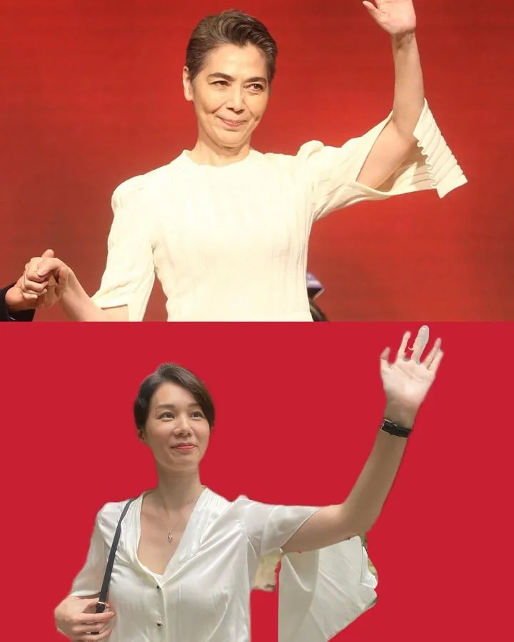 許乃涵模仿賴佩霞前天獲公布擔任郭董副手時在台上的神情及衣著。翻攝自許乃涵臉書