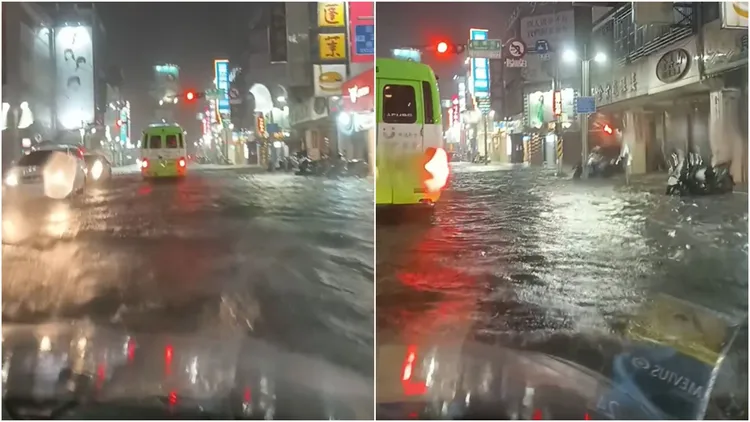 嘉義市中山路和文化路10日晚間出現淹水。翻攝自嘉義綠豆大小事臉書